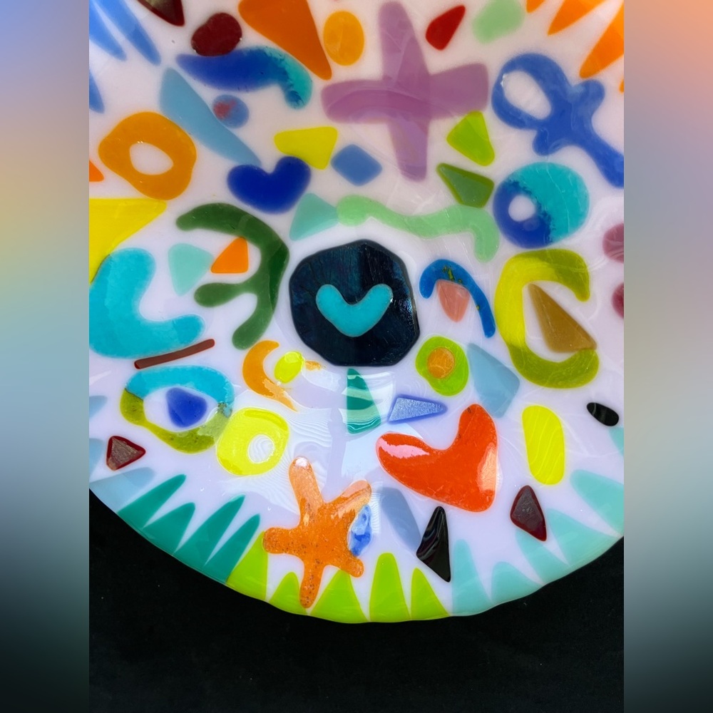 Happy Heart Bowl”Fused Art Glass Design Original Handmade Pink  9”x4” OOAK - Picture 9 of 10